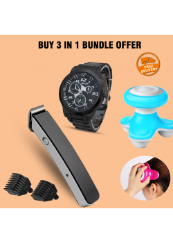 Buy 3 In 1Bundle Offer, Super Deals Bazzar Store Professional Trimmer, Xinyan Apple Mini Electric Massager, Walar Stainless Steel Watch For Man, NS216